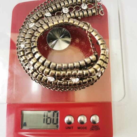 Wide Chain& Rhinestone Cleopatra Collar Necklace Bib Collar 5 Rows - Picture 10 of 10